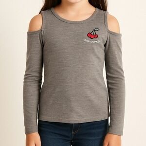 Abercrombie Kids Cold Shoulder Top Girl's 13‎ / 14 Long Sleeve Cherry Casual